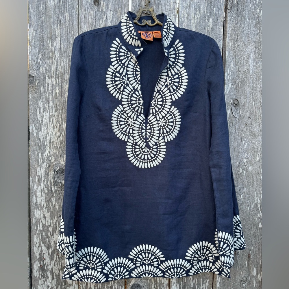 Tory Burch Navy and White Tunic